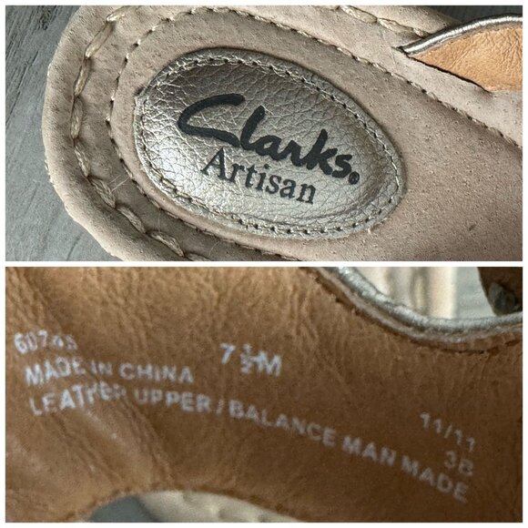 Clarks Artisan Metallic Leather Floral Slide Sandals Gold Comfort Women's 7.5M - Picture 6 of 11